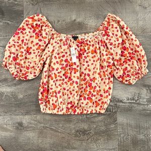 Ann Taylor Strawberry Print Off Shoulder Peasant Crop Top Size Small NWT